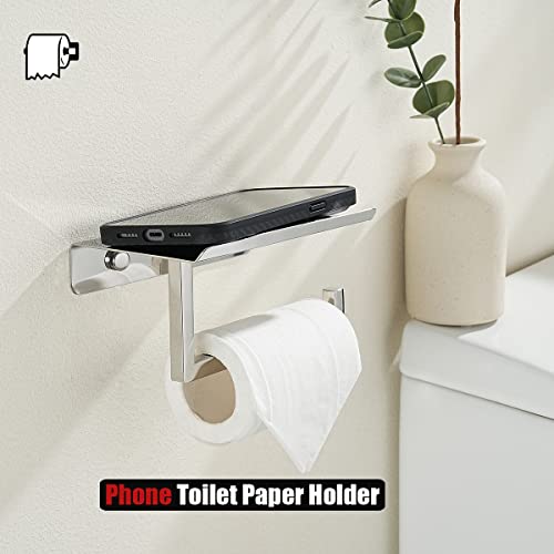 Jqk Toilet Paper Holder Shelf Chrome, Bathroom Tissue Roll Holder With Phone Shelf, 5 Inch 304 Stainless Steel Tissue Paper Dispenser, Polished Chrome Wall Mount, Tph202-Ch #TOP4