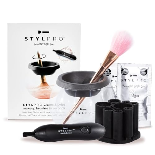 STYLPRO Original Gift Set Kit: Electric Makeup Brush Cleaner and Dryer Machine with 8 Brush Collars, Brush Cleanser - Fast, Automatic Spinning Brush Cleaner with Heat-Resistant Bowl