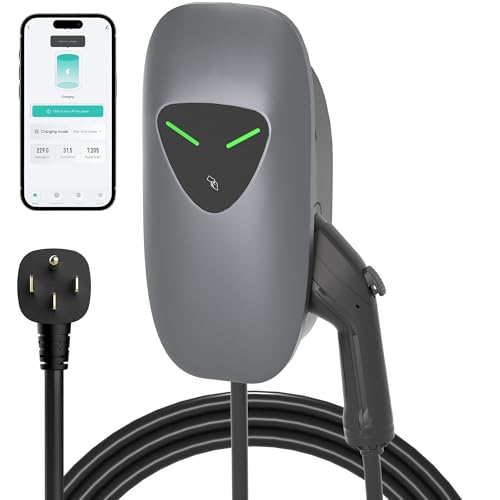 Level 2 EV Charger 40Amp NEMA14-50 Plug, 9.6kW Fast Charging Stations with 25ft Cable, WiFi Smart Control & RFID, J1772 240V Wall Electric Car Chargers for Home,Indoor,Outdoor (Grey)