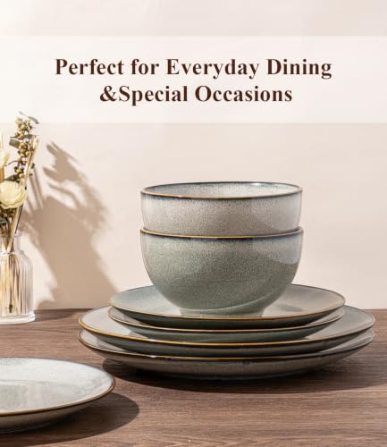 Image of GBHOME Dinnerware Sets for 4, 12 Pieces Ceramic Plates and Bowls Set