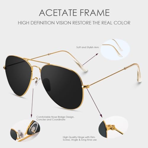 Image of ARICKS Classic Aviator Sunglasses for Men Women Driving Sun glasses Glass Lens 100% UV Blocking