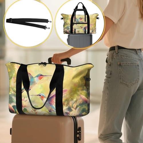 BIGCARJOB Hummingbird Print Overnight Bags for Women Travel Packable Duffel Bag Carry On Bag Large Overnight Duffle Bags for Traveling Camping Hiking3