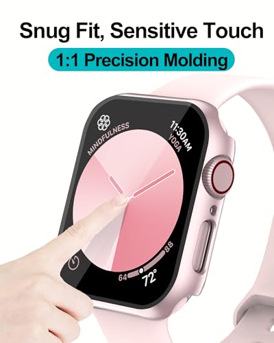 Image of Smiling 2 Pack Case Compatible with Apple Watch Series 9 (2023) /Series 8 /Series 7 45mm with Tempered Glass Screen Protector, Hard PC Case Overall Protective Cover- 1Pink + 1 Transparent