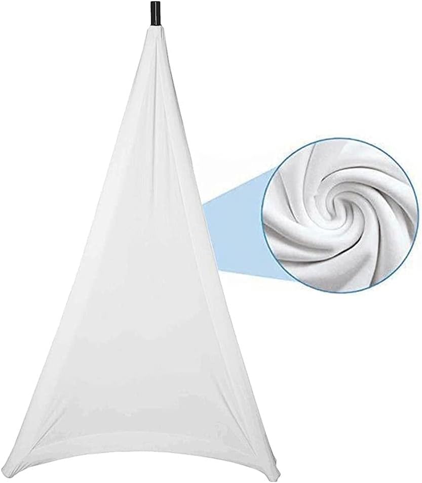 J&C 2 Pcs White Spandex Speaker Stand Cover, 3-Sided, Fits Most Standard Speaker Tripods, Up to 72in High, Easy to Use and Store