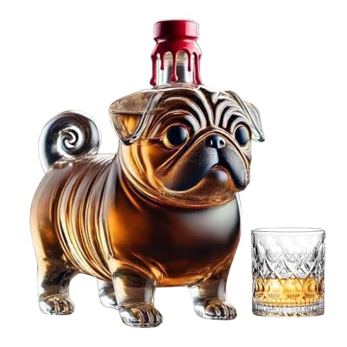 zwxqe Bouteilles en verre à whisky pour présentation élégante de boissons, bouteille en verre en forme de carlin, distributeur de vin transparent avec vodka, brandy, bière, liqueur de style