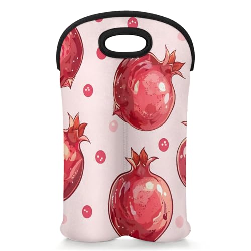 GzLeyigou 2 Bottles Pomegranate Wine Bag Sleeve Totes Neoprene Protective Wine Carrier Bag for Wine,Water, Champagne, Beer, Baby Bottles,Gift 14.5 x 10 Inches