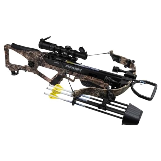 Excalibur REV X Accurate Lightweight Quiet CeaseFire Archery Hunting Crossbow - Scope, Scope Rings, 4 Proflight Arrows with 100Gr Field Points, Rebolts Quiver Included