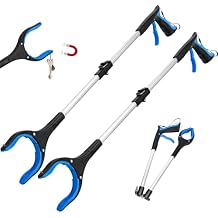 32" Grabber Reacher Tool, 2-Pack Foldable Reacher Grabber Pickup Tool with Buckle and Rope and with 360 Rotating Jaw & Magnet, Lightweight Grabbers for Seniors Heavy DutyBlue
