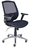 Esta silla giratoria y reclinable cuenta con altura regulable mediante un botón, regulador de tensión y bloqueo