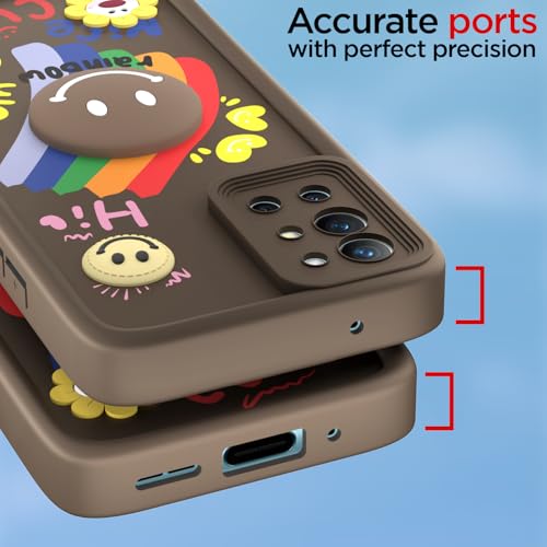 Image of Pikkme Back Cover for OnePlus 8T 5G / OnePlus 9R 5G | Soft Silicone| Cute Rainbow Smile & 3D Cartoon Flower Design | Shockproof Raised Camera Protection Bumper Case (Brown)