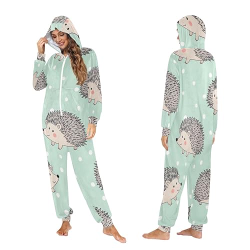 Mameluco con capucha suave de invierno Cute Hedgehogs verde menta 5