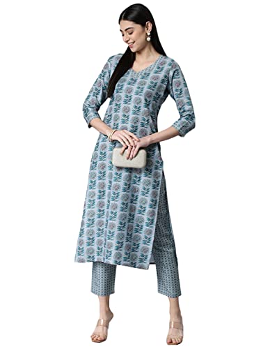 Image of ANNI DESIGNER Women's Cotton Blend Printed Straight Kurta With Pant