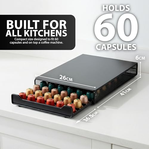 ZENO Coffee Capsule Pod Holder with Sliding Drawer - Organiser for Nespresso Machines & 60 Coffee Pods - Image 4