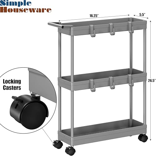 image for Simple Houseware 3-Tier Slim/Narrow Storage Cart with Handle, 5.5'' Wi