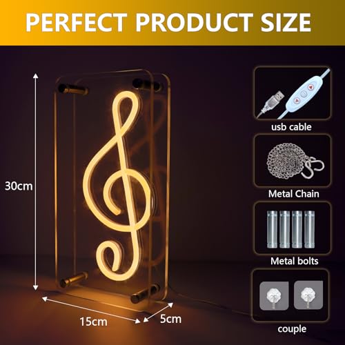 Image of ENUOLI Music Note Neon Sign, Wall Neon Signs USB Powered Music Note Lights Double-Layer Acrylic Light for Girls Room Party Kids Room Decoration Christmas Birthday Gift