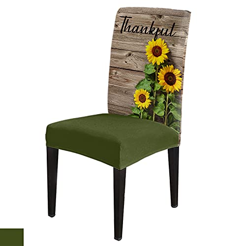 Sunflower Chair Covers Set Of 6, Stretch Washable Dining Chair Slipcovers, Super Fit Removable Kitchen Chair Protector For Home Party Wedding Meeting, Farm Flowers Wooden Board With Word Thankful #TOP3