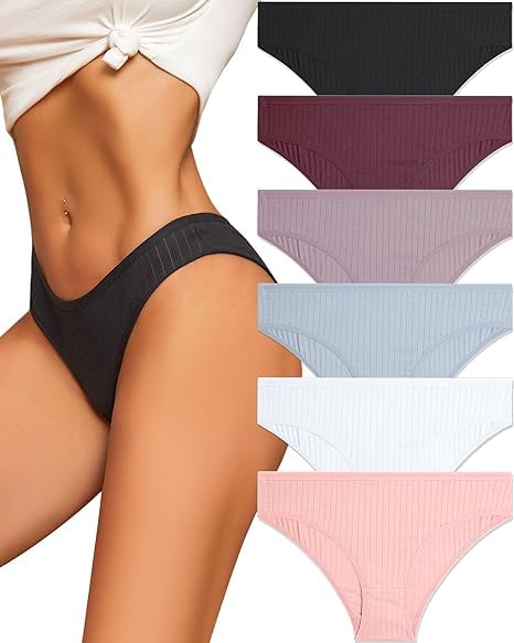louryn koulyn 6 Pack Cotton Underwear for Women Sexy Low Rise Ribbed Hipster Breathable Soft Womens Bikini Panties Cheeky S-3XL-picture-23