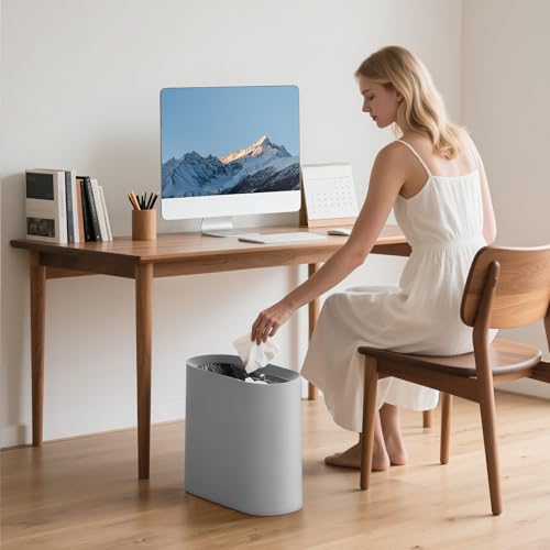 Image of SUBEKYU 2.3 Gal Bathroom Trash Can,Small Garbage Can for Kitchen,Grey