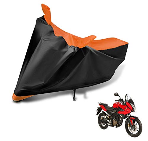 Image of Auto Hub Bike Cover Compatible with Bajaj Pulsar AS 150 with Mirror Pocket, Dustproof, Heat Resistant, Triple Stitched, Pulsar AS 150 Bike Cover- Black, Orange