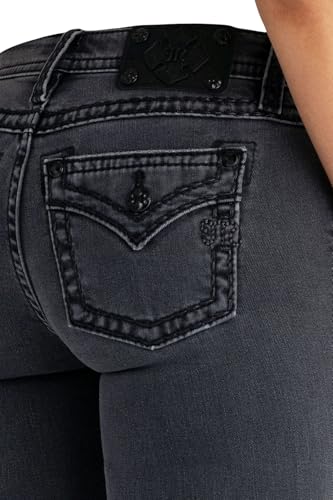 Miss Me Women's Embroidered M Logo Faux Flap Pockets Mid-Rise Bootcut Jeans3