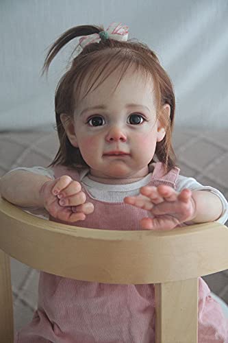 Pinky Reborn 60CM Reborn Toddler Dolls, Realistic Reborn Toddler Girls Dolls Soft Silicone Brown Hair, Princess Toddler Girl with Pink Clothes and Bottl Gift for Kids Age 3+