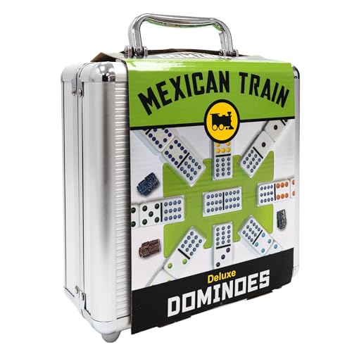 Front Porch Classics, Mexican Train Domino Set On-The-Go Aluminum Carrying Case, 2 to 8 Players Ages 8 to 99 by Front Porch Classics - Used condition - US$16.92