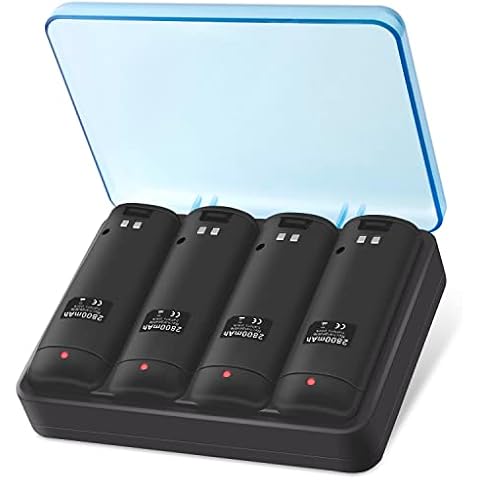 Battery Charger for Wii & Wii U Remote Controller,4pcs 2800mAh NiMH Rechargeable Battery Packs with 4-in-1 Charging Station for Wii & Wii U Game Remote [ Latest Upgrade Version]-Black Cover