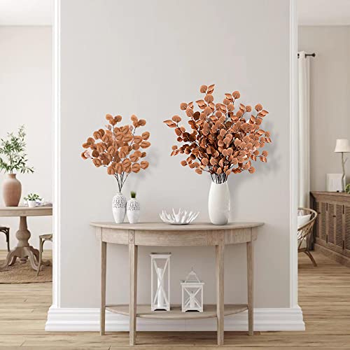Sggvecsy 6 Pcs Fall Eucalyptus Leaves Artificial Eucalyptus Stems Long Silver Dollar Leaves Autumn Leaf Branches Fake Silk Eucalyptus For Indoor Home Autumn Festival Thanksgiving Decor(Dark Brown) #TOP3