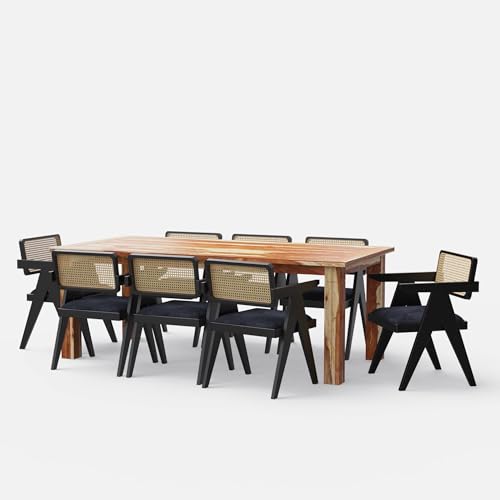 Image of Wooden Dining Table, Natural Oak, Rectangular, Modern Style, 8 Seater, Assembly Required (Honey Dining and Walnut Chair, (8 seter) 1 Table) (200 cm x 100 cm x 76 cm)