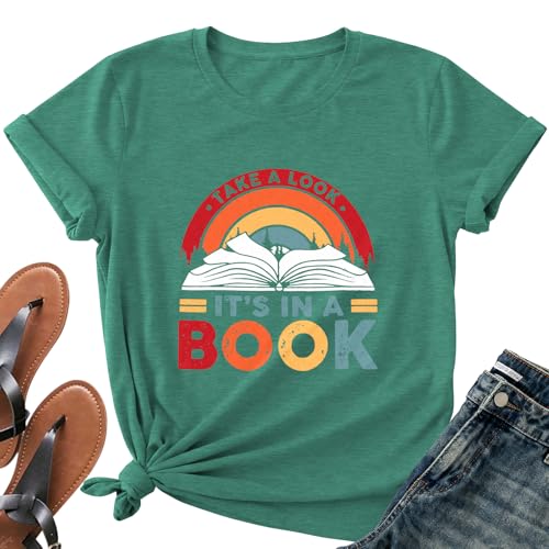 Image of Take a Look It's in a Book Shirt for Women Funny Reading Rainbow Graphic T Shirt Book Lover Gift Tee Tops