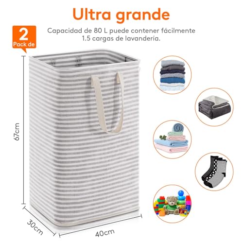 Miniatura 3 de Lifewit Cesto Ropa Sucia, Cesta Ropa Sucia Impermeable Con Asas Extendidas, Laundry Basket, Cubo Ropa Sucia Plegable, Bolsa Ropa Sucia Para Baño, Dormitorio, Lavadero, 80l, Gris, Paquete De 2