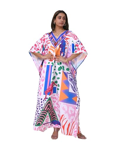 REYNOSOHOMEDECOR Kaftan Dresses for Women Plus Size Bathing Suit Cover up Caftan Maxi Beach Dresses (White, One Size)