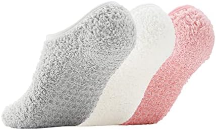 Bevigorio Slipper Socks for Women with Grippers Non Slip Socks Womens Fuzzy Socks with Grips Hospital Grippy Socks Grip Socks 3pair whitepinkgrey