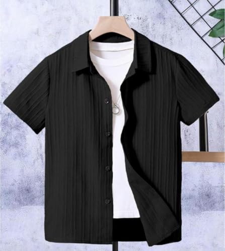 Image of Vikita Enterprise Devansh Cotton Stylish Boys Shirts Regular Fit Hawaiian Sugarcane Strips Popcorn Plain Unisex Shirt
