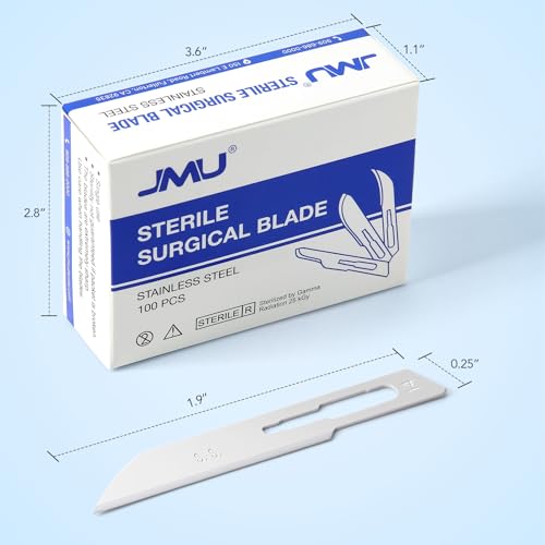 Image of JMU 100pcs Sterile Surgical Blades #14, Stainless Steel Scalpel Blades, Individually Foil Wrapped