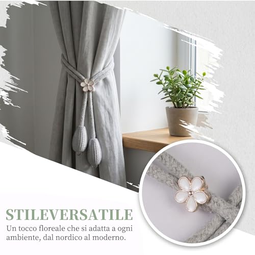 6 Stück Vorhang Raffhalter Verstellbar Grau, Baumwolle Gardinenhalter Raffhalter Dekorativ Vorhang Zusammenhalter Raffhalters für Vorhänge Ohne Bohren für Vorhänge Dekoration Wohnzimmer Schlafzimmer
