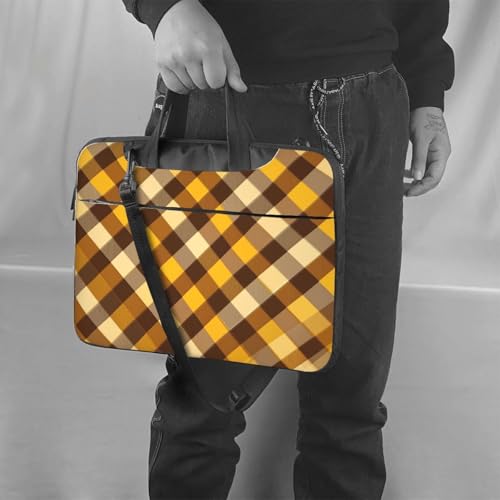 Bolso para portátil impermeable de 14 pulgadas con patrón a cuadros amarillo marrón miniatura 2