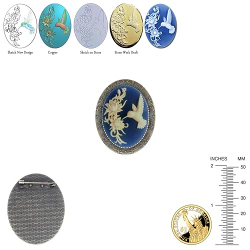 Image of Floral Pin Brooch Antique Brass Flower Decor Fashion Cameo Jewelry Pouch for Gift
