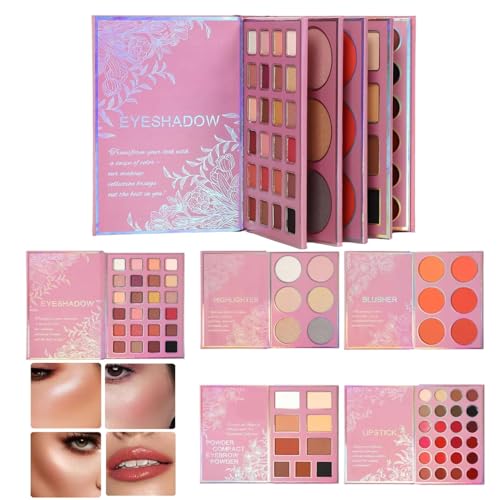 Palette Trucco a Libro - Blush e Rossetto Impermeabile a Lunga Tenuta,Set Palette di Ombretti per Trucco,Per Compleanno Natale Viaggio Ufficio Festa Matrimonio Shopping Vacanza All'aperto