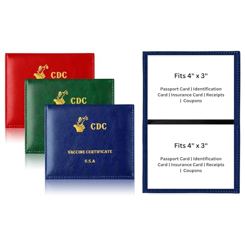 3-Pack Faux Leather Card Holder for Passport, ID, Insurance, Receipts, and Coupons (4 x 3 Inches)