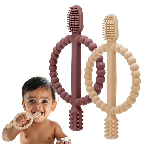 Image of Baby Teething Toy - Set of 2, Silicone Toothbrush Teether with Easy-Grip Handle, Dual-Sided Texture for Massage & Soothing Sore Gums| Teether for Babies 0-24 Months | Ideal for Gifting