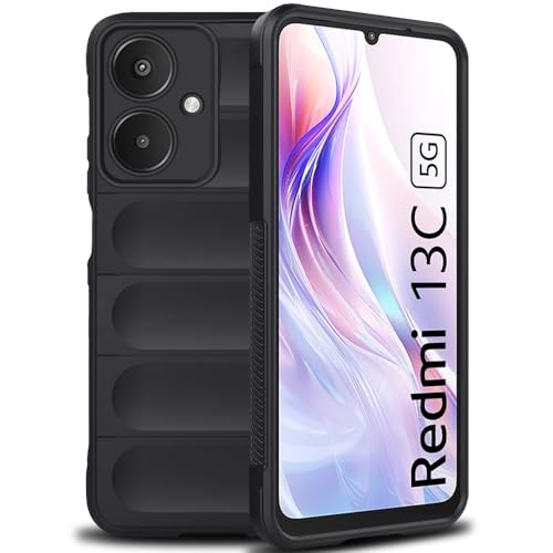 TheGiftKart Liquid Silicon Back Cover Case for Mi Redmi 13C 5G / Poco M6 5G | Shockproof Military Grade Protection | Micro-Fibre Cloth On Inner Side | Built-in Anti-Slip Grip Back Cover (TPU, Black)