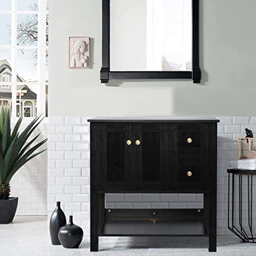 Eclife 32" Bathroom Vanity Sink Combo Black Modern Cabinet Vanity Pedestal Stand Wood With Soft Closing Doors & Drawers (Single Cabinet) #TOP1