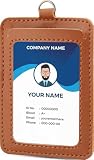 Di Pelle™ Vertical Leather ID Badge Holder – 99% Handmade PU Leather Card Case with Clear Window – Professional ID & Access Card Protector for Office, School, and Staff Use (Havan)