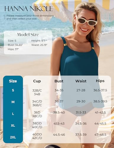 Hanna Nikole Damen Tankini Badeanzug Oberteil,Tankini Top mit Integriertem BH,Bauchweg Ruffle High Waisted Oberteil,Push Up Bademode U-Ausschnitt Badeanzüge,No Bottom Pfauenblau XXL