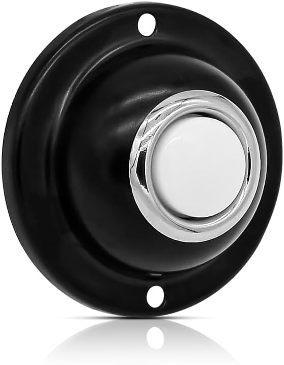 Door Bell Button, Round Metal Doorbell Button Black Wired Lighted Up LED Door Buttons Replacement Solid Iron Doorbell for Home Front Doors, White Light