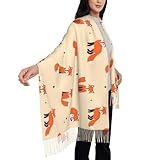 XIAKU Vintage Cute Little Red Fox Womens Scarf Fashion Long Pashmina Shawls Wrap Cashmere Feel Soft Winter Warm for Wedding, Travel, Evening, Party Scarves Gifts - Elegant Scarf for All Seasons