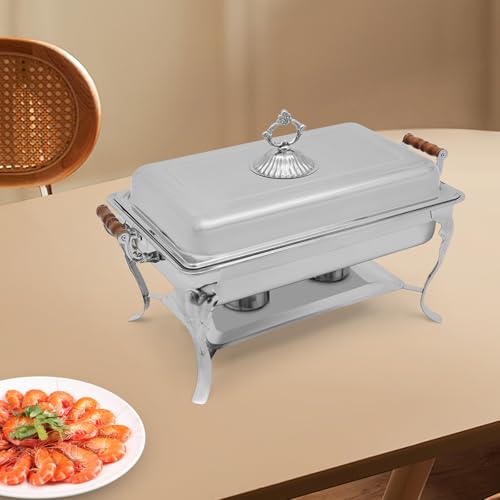 panfudongk 9L Edelstahl Buffetwärmer Speisenwärmer Chafing Dish Buffet Set für Party Hochzeit Camping 2 Speisenbehälter 2 Alkohol Brennstoffdosen mit Deckel für 1-5 Personen – Bild 5