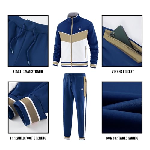 ANOTWENER męskie komplety dresowe casual długie rękawy z pełnym zamkiem błyskawicznym kurtka i spodnie dresowe dres sportowy, XL