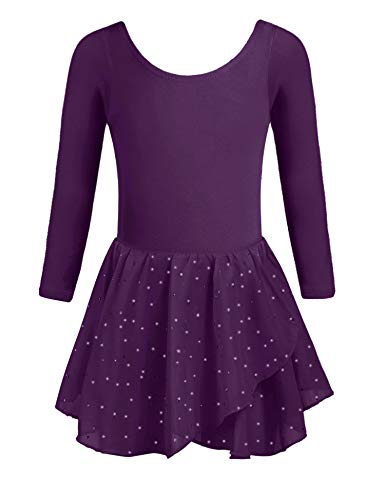 Zaclotre Girls Long Sleeve Dance Dress Glitter Ballet Skirted Leotard